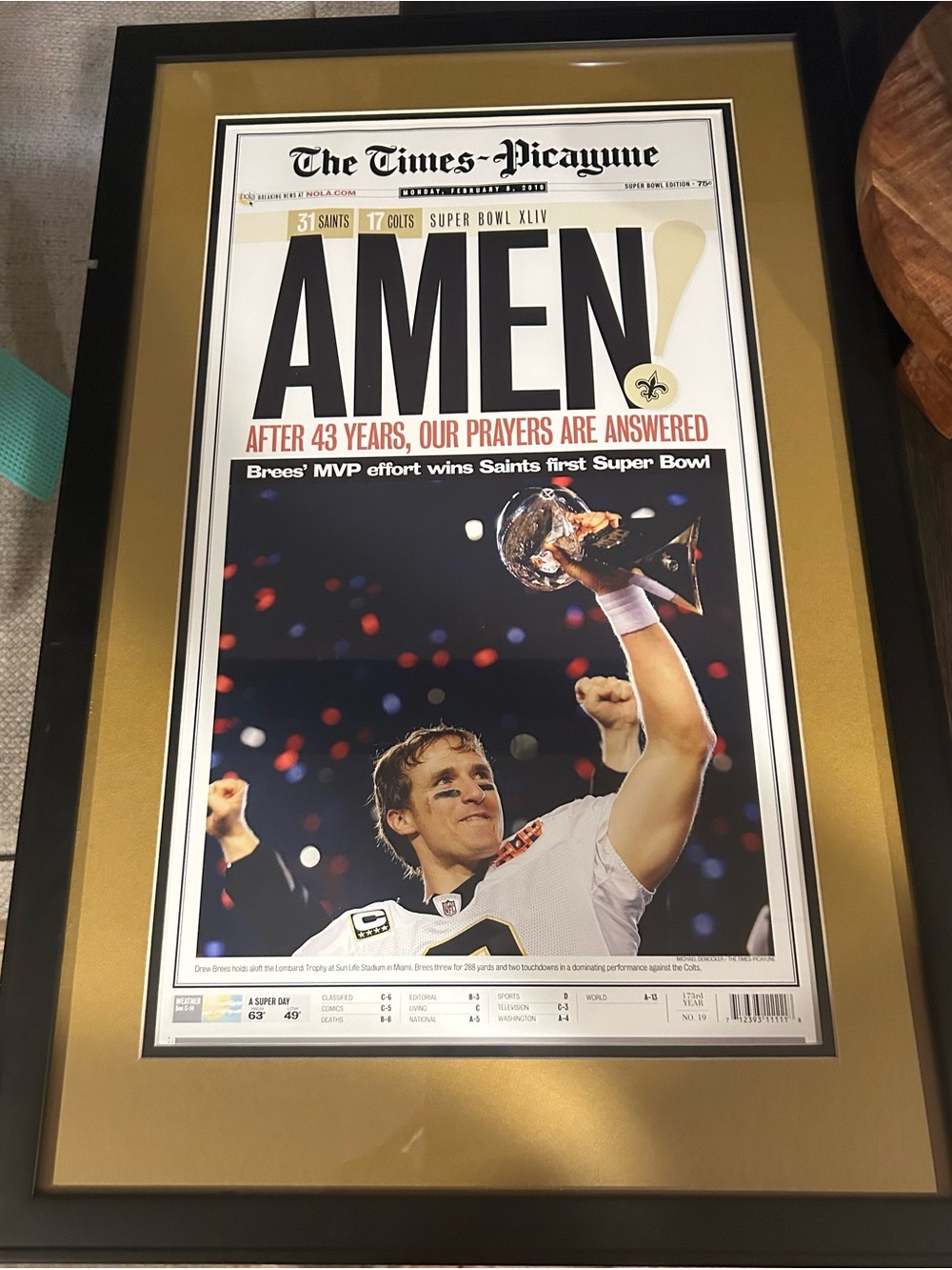 NFL Framed 'AMEN!' Front Page – Black and Gold Mat